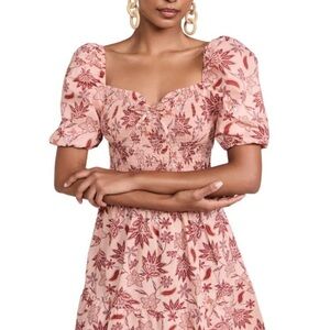 Pink Floral Puffy-Sleeve Dress